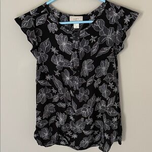 LOFT Black and White Floral Blouse